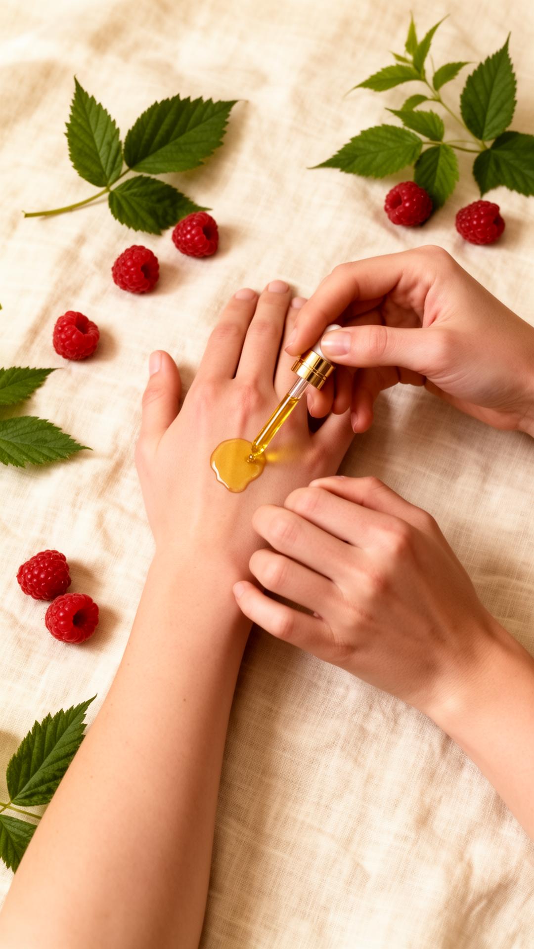 A few drops of raspberry seed oil applied to skin